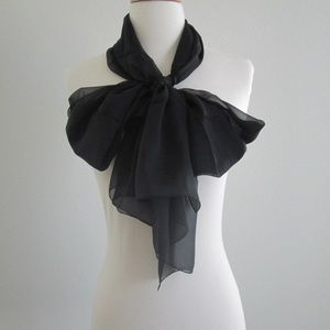 Black Silk Chiffon Scarf Ombre Oblong Shawl Wrap